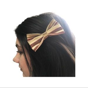 handmade 4in striped fabric bow hairclip